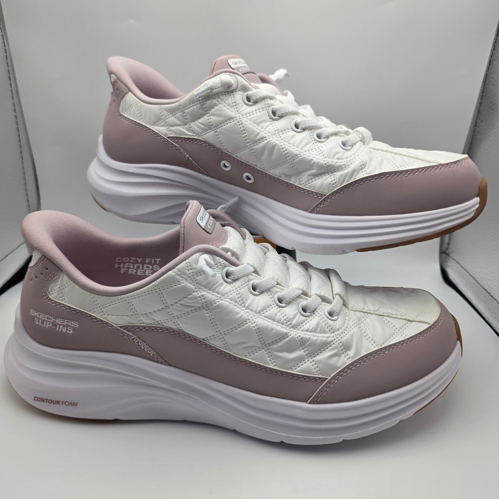 Skechers Slip-ins Cozy Fit Lavender White 150404W Wide Walking Shoes Womens 9